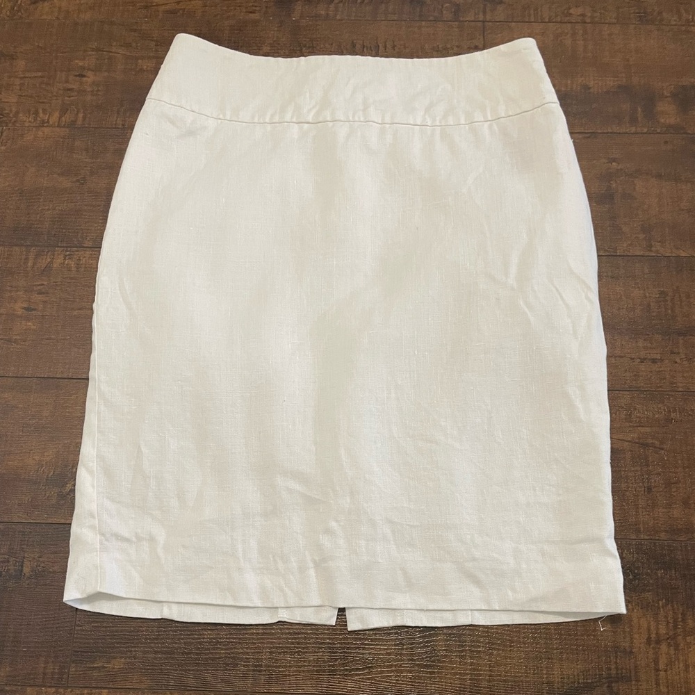 RW & CO Women's Size 2 100% Linen White A-Line Skirt Lined Mini Minimalist EUC